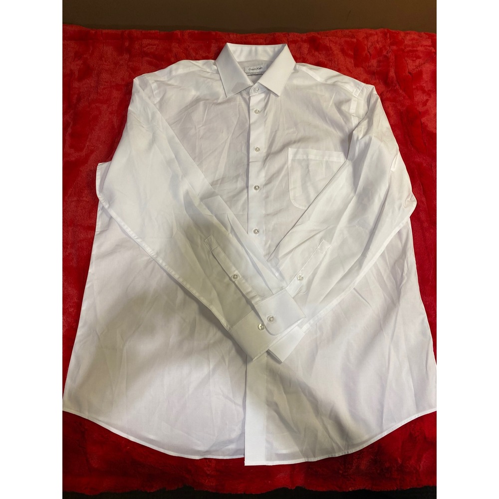 Calvin Klein Mens White Active Performance Regular Fit Dress Shirt L 16.5